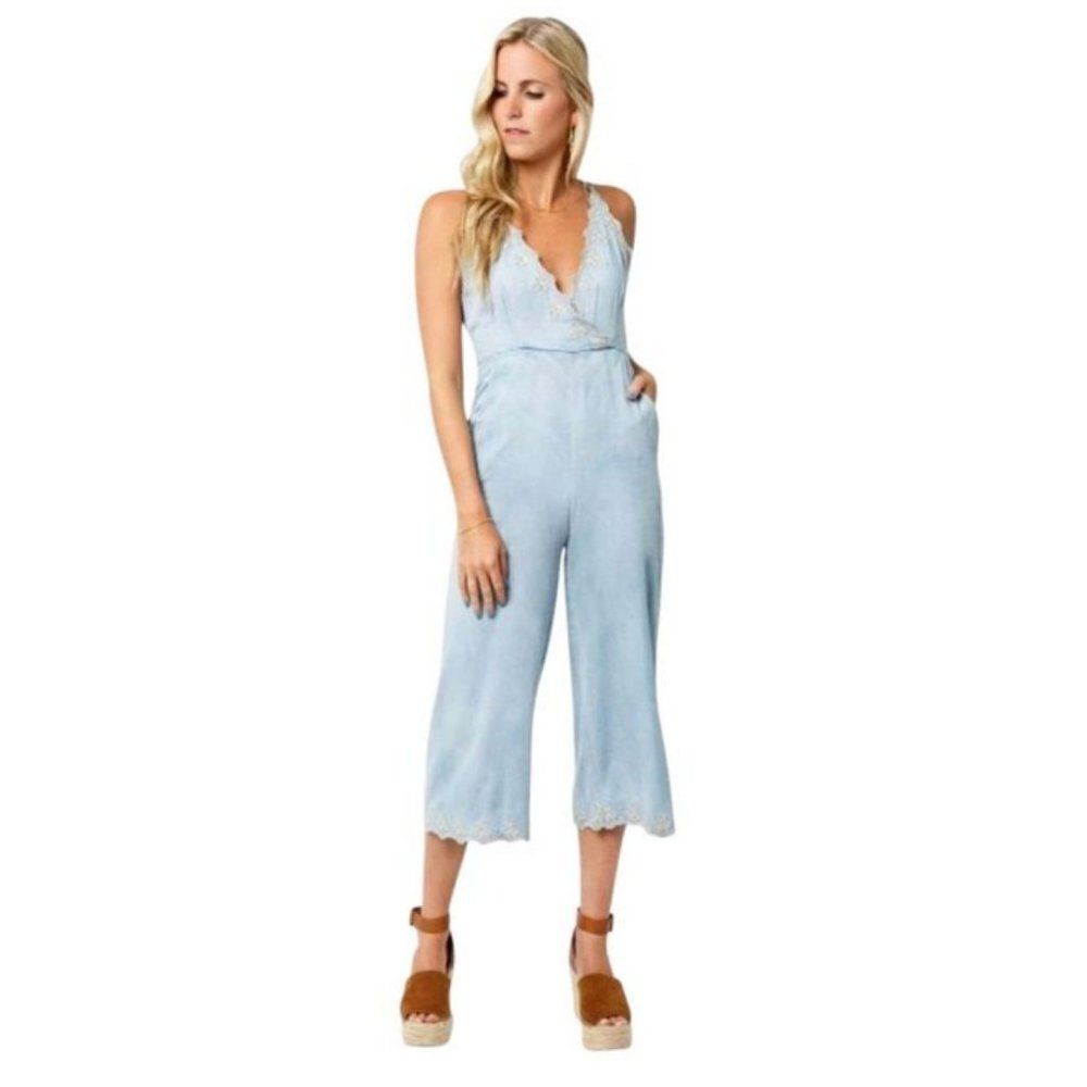 Lost+Wander Celestia Surplice Embroidered Jumpsuit